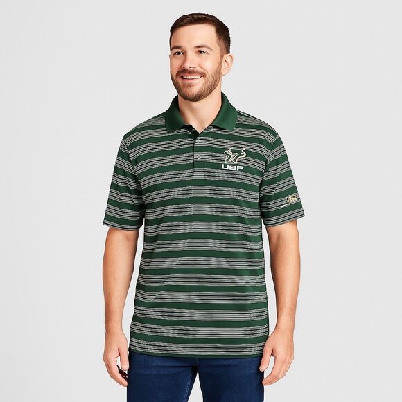 Knights Apparel USF Bulls Polo Shirt Green White Striped Men’s Size L - Picture 5 of 7